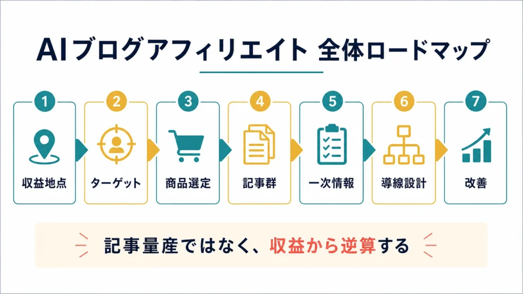 AIブログアフィリエイトを収益地点から逆算して進める全体ロードマップ