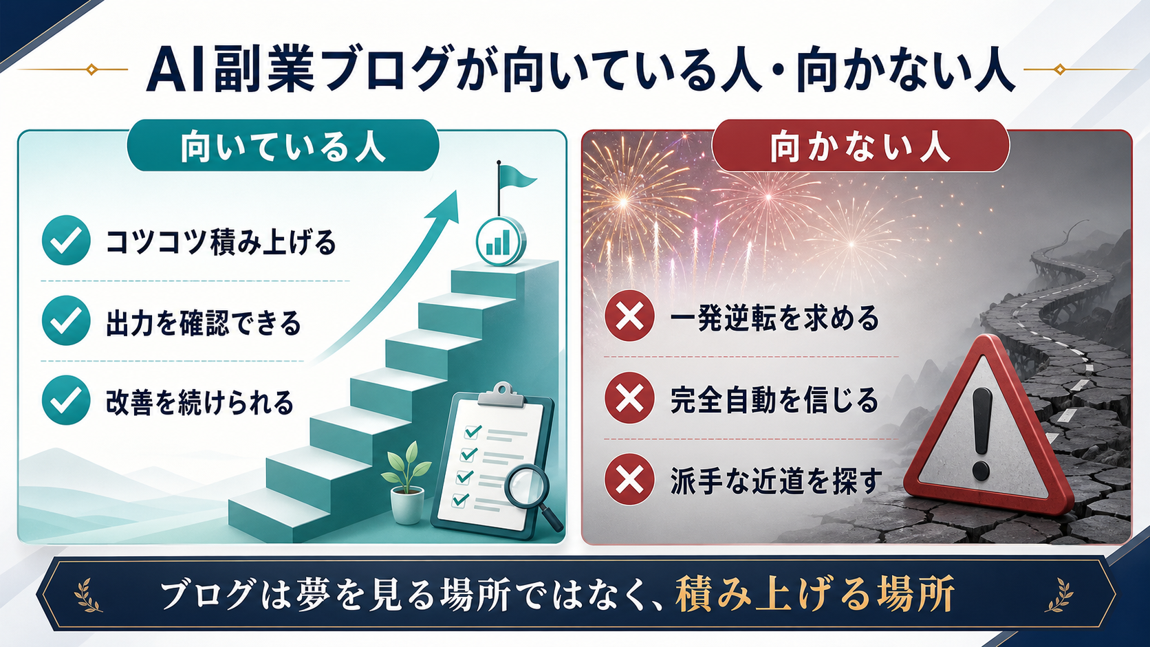 AI副業ブログが向いている人と向かない人を比較する図解