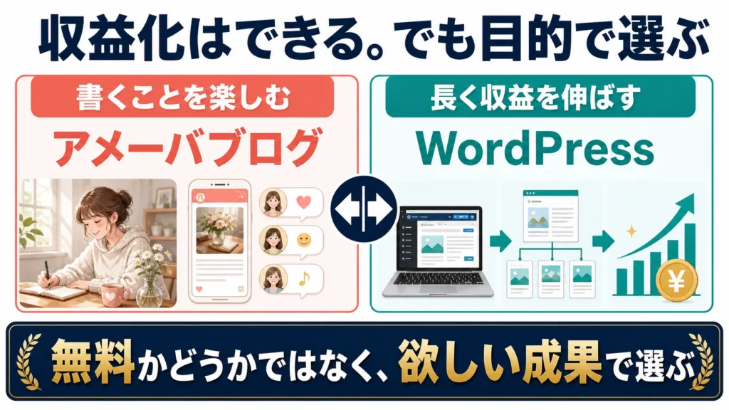 書くことを楽しむならアメーバブログ、長く収益を伸ばすならWordPressという目的別の選び方