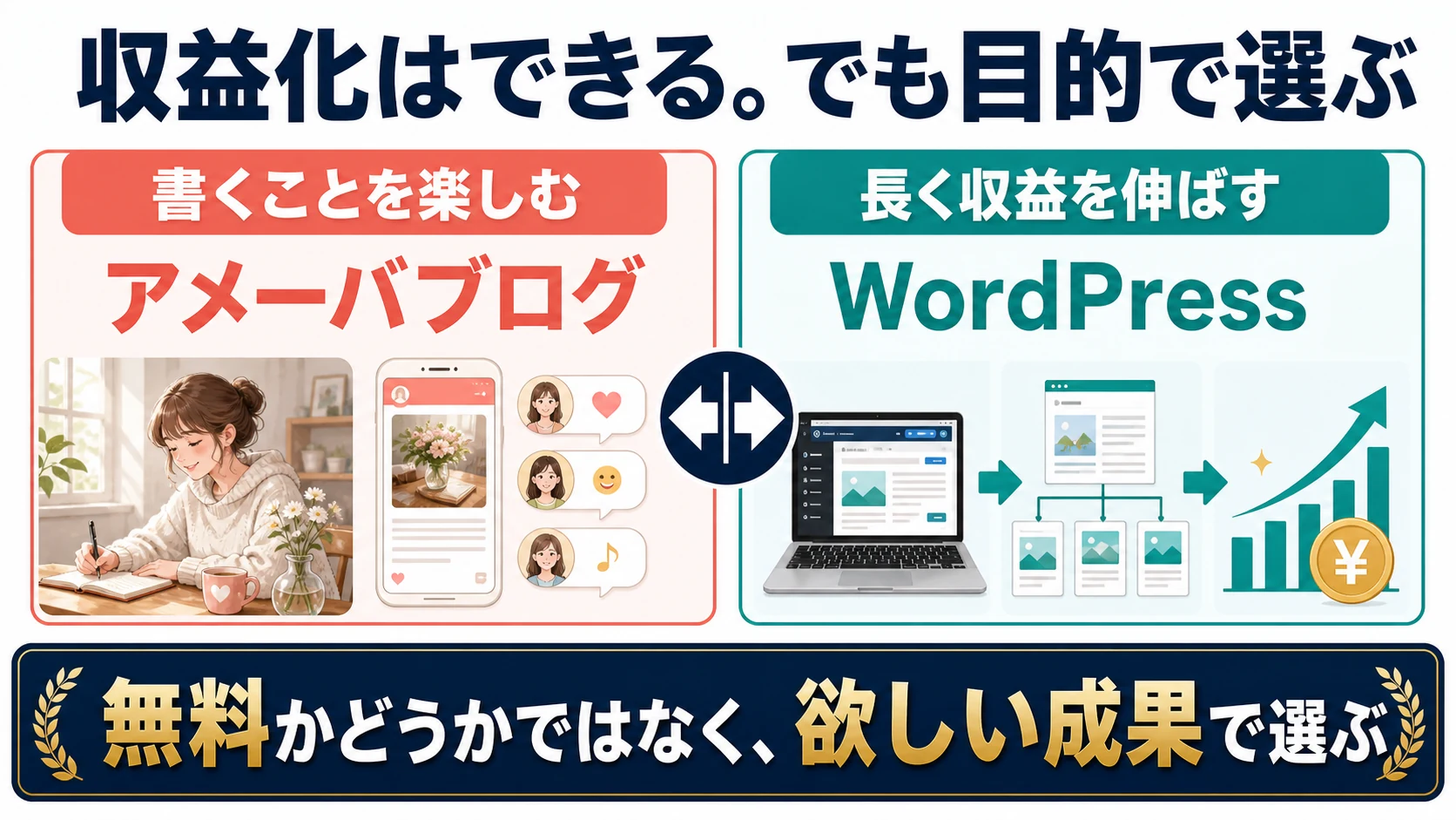 書くことを楽しむならアメーバブログ、長く収益を伸ばすならWordPressという目的別の選び方