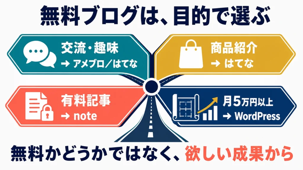 無料ブログとWordPressを運営目的別に選ぶ判断マップ