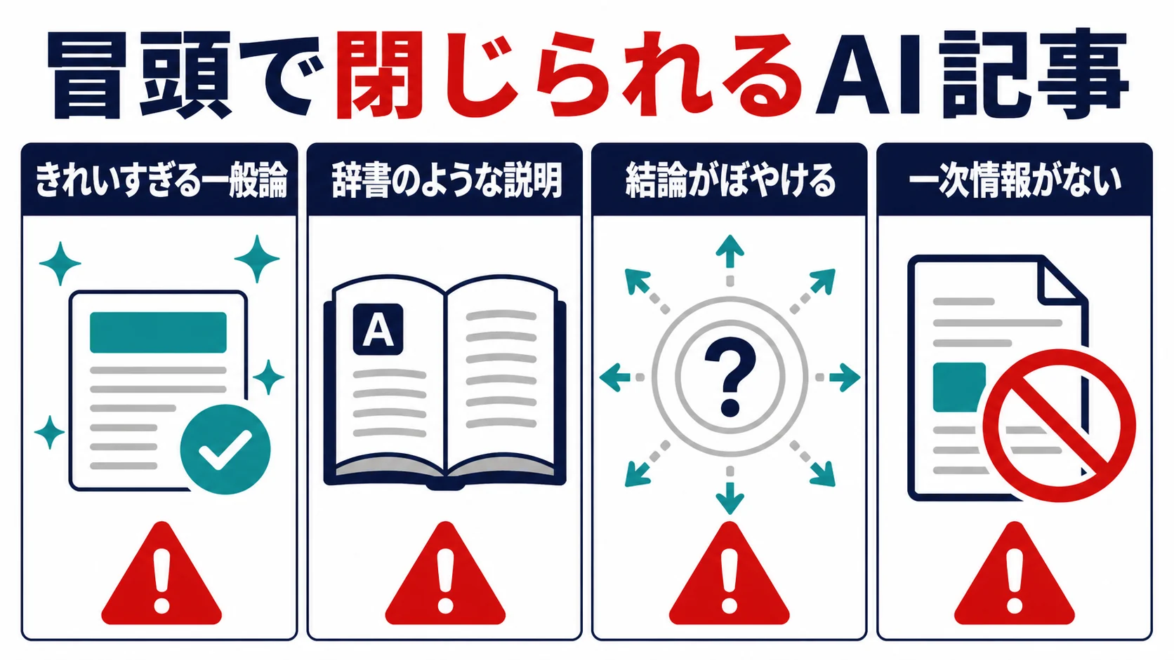 きれいすぎる一般論、辞書のような説明、ぼやけた結論、一次情報不足というAI記事の特徴