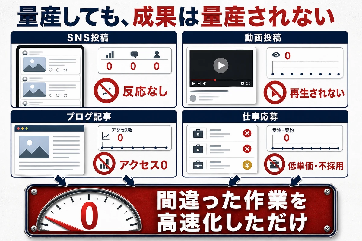 SNS投稿、動画、ブログ記事、仕事応募をAIで量産しても成果が出ない4つの失敗例