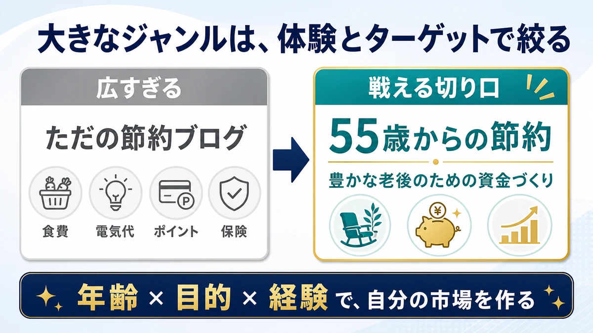 広すぎる節約ブログを55歳からの節約と豊かな老後の資金づくりへ絞った具体例