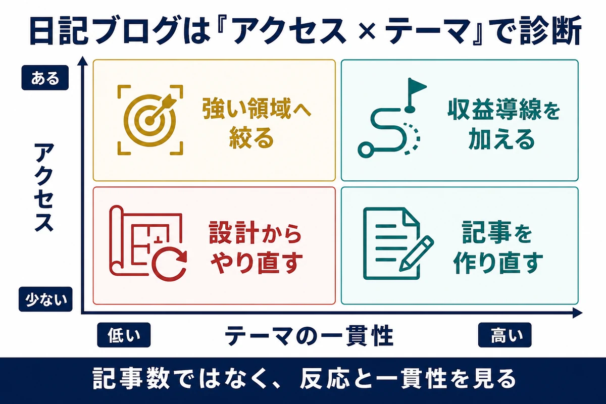 アクセスとテーマの一貫性で日記ブログを立て直す判断マトリクス