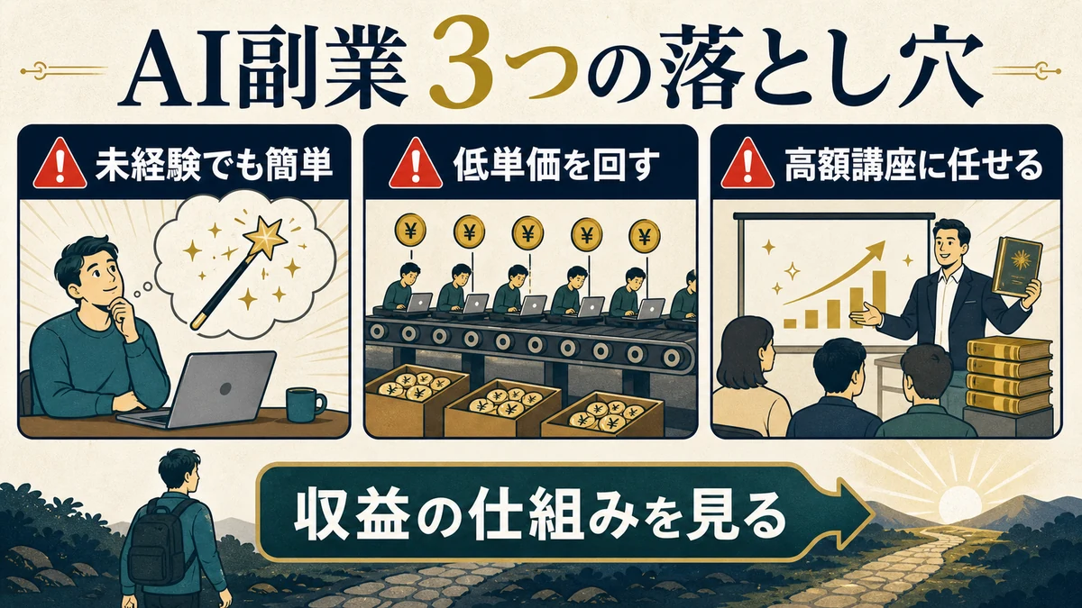 未経験でも簡単を信じる、低単価案件を回す、高額講座へ任せるというAI副業の落とし穴