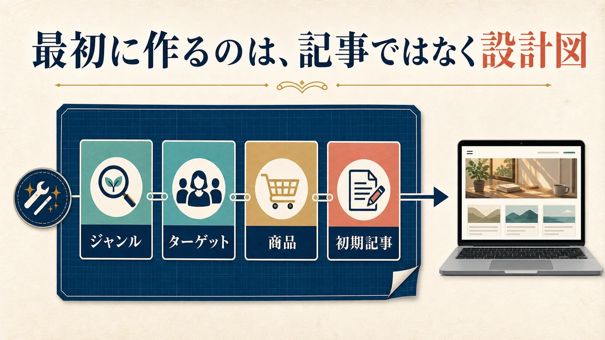 ジャンル、ターゲット、商品、初期記事を決めてからブログを作る流れ