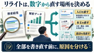 検索データから入口、本文、ブログ設計のどこを直すかを分ける図解