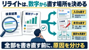 検索データから入口、本文、ブログ設計のどこを直すかを分ける図解