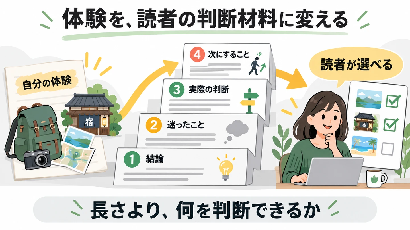 体験から結論・迷ったこと・実際の判断・次の行動を記事にする四段階