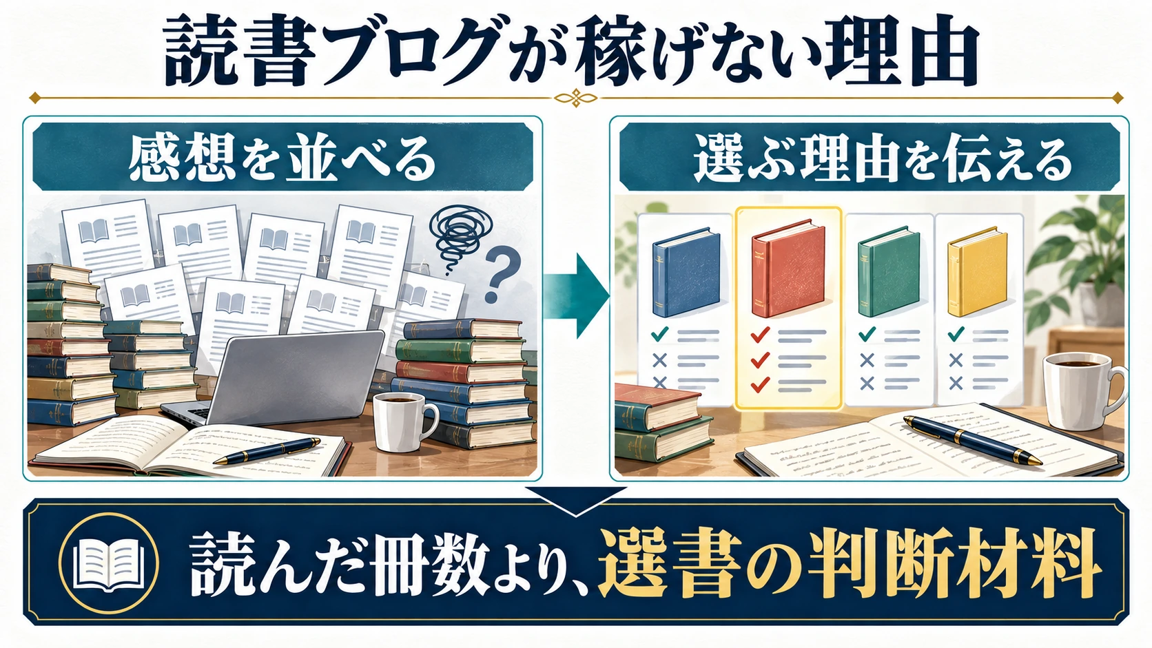 感想を並べるブログと、読者が一冊を選べる比較情報の違い