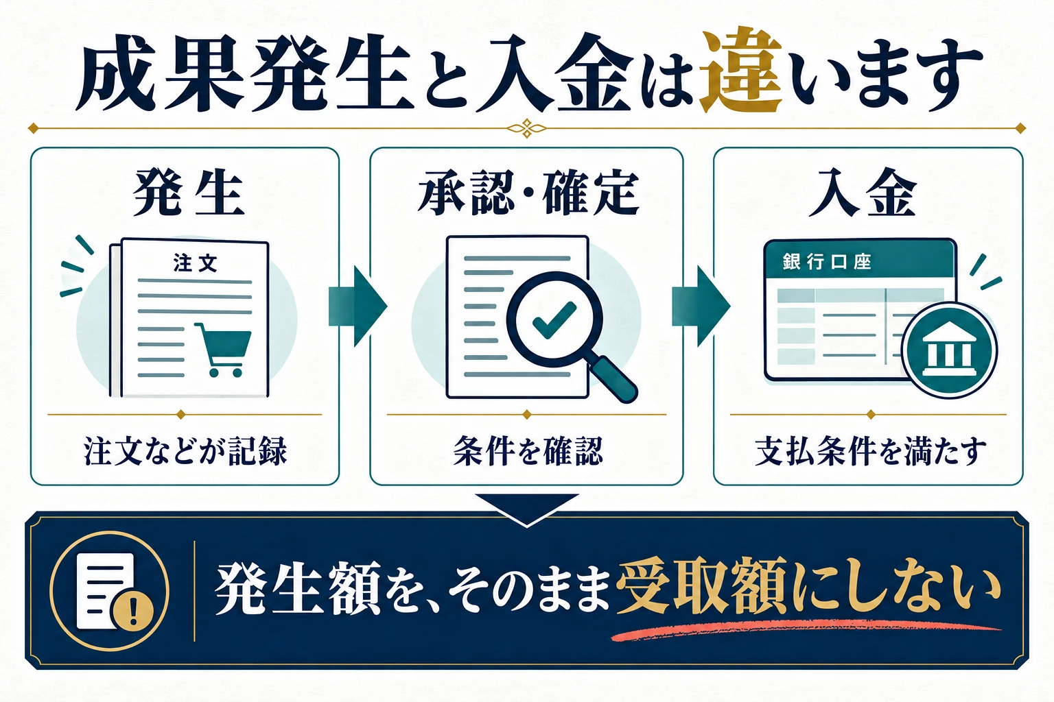 成果発生、広告主による承認・確定、支払条件を満たした入金の違い