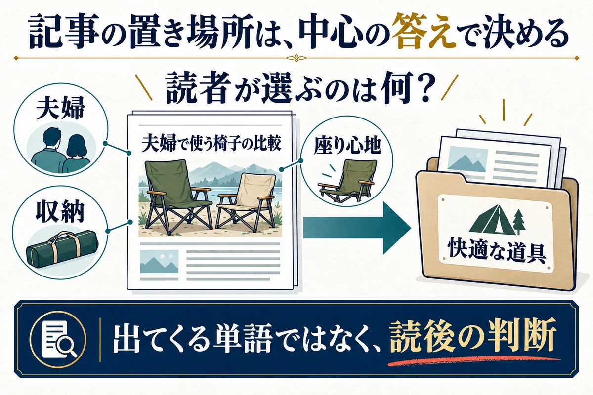 記事に出てくる単語ではなく、読者が最後に判断する内容で振り分けます。