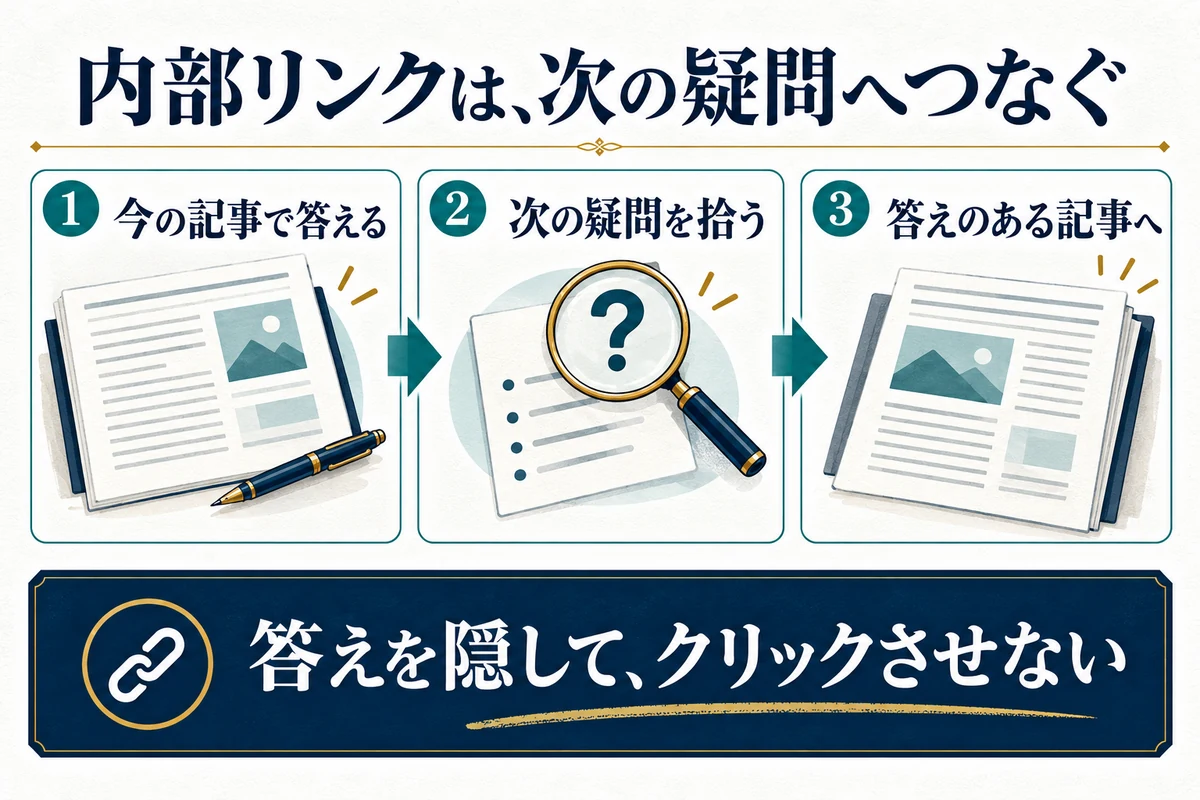 今の記事で答えを渡し、次に残る疑問を解決する記事へ案内します。