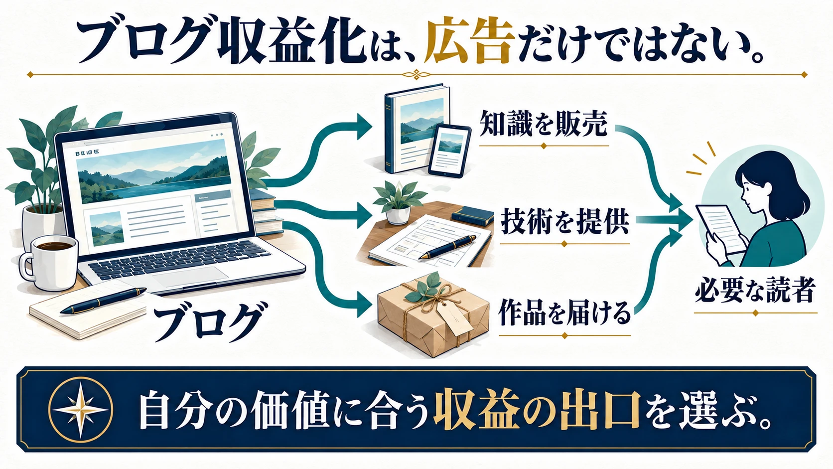 ブログから知識の販売、技術の提供、作品の販売を通じて必要な読者へ届ける三つの道