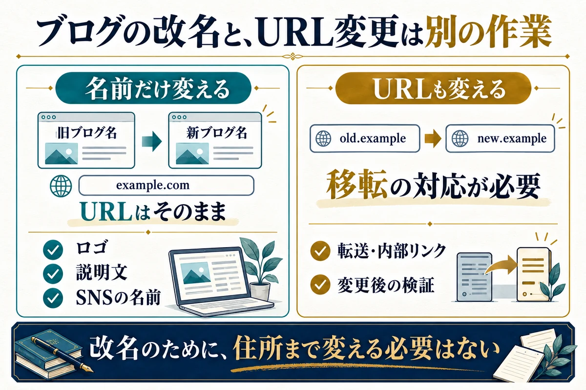 ブログ名だけ変えてURLを維持する場合と、URLも変更して移転対応をする場合の違い