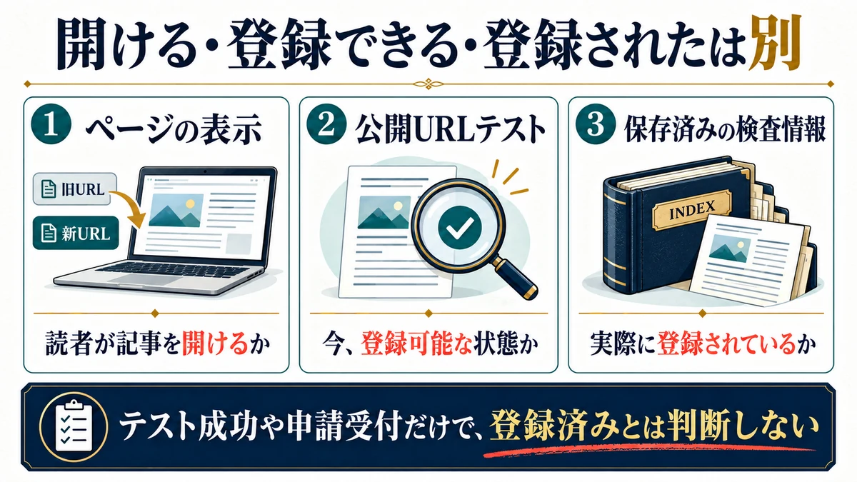 表示・登録可能性・実際の登録状況は、それぞれ別に確認します。