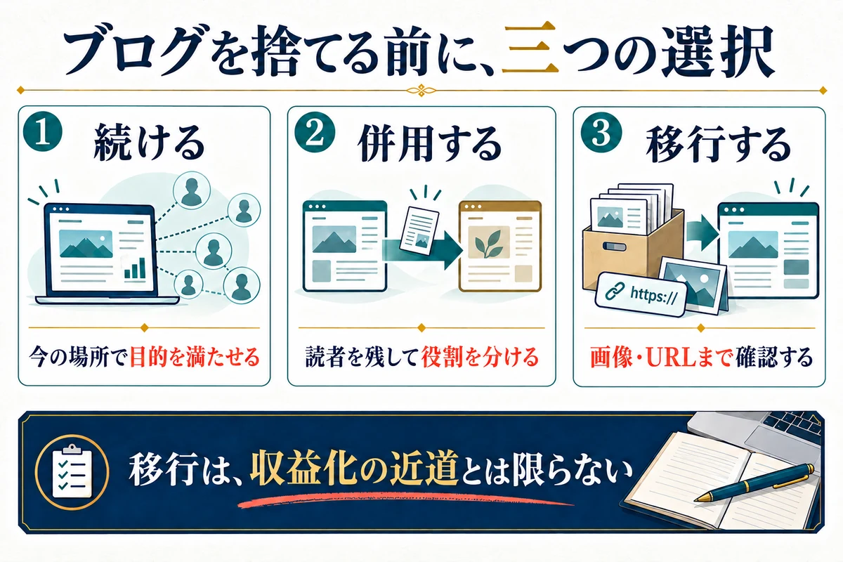 継続・併用・移行は三つの選択肢であり、全員が移行する手順ではありません。