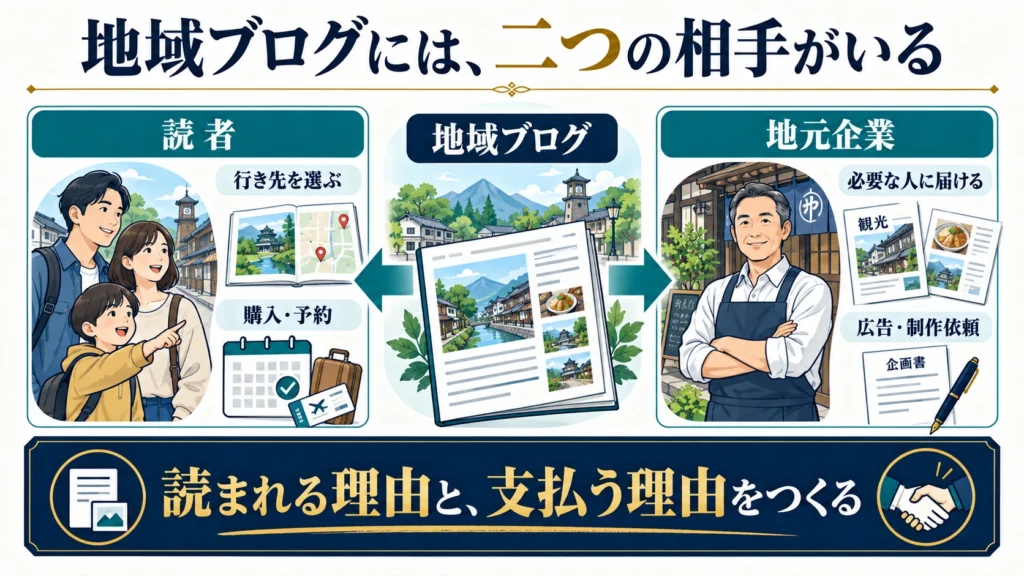 地域ブログには行き先を選ぶ読者と広告を依頼する地元企業という二つの相手がいる